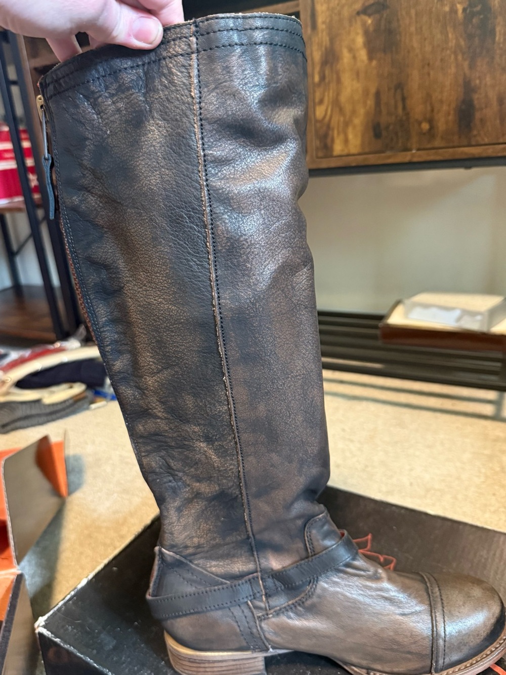 Freebird by Steven Roadey Black 11 Tall Leather Riding Boots in Dark Brown